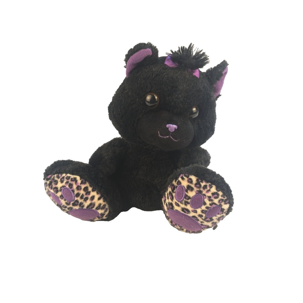 Aurora World  Black & Purple Cat 8" Stuffed Animal Plush Big Eyes Bow